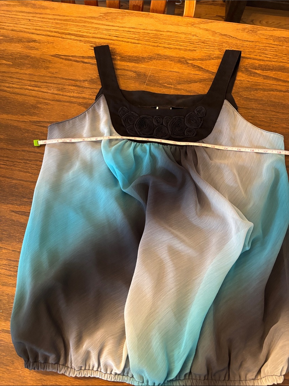 W by Worth Black-Trim Ombre Teal to Gray Chiffon Camisole with Rosette Neck